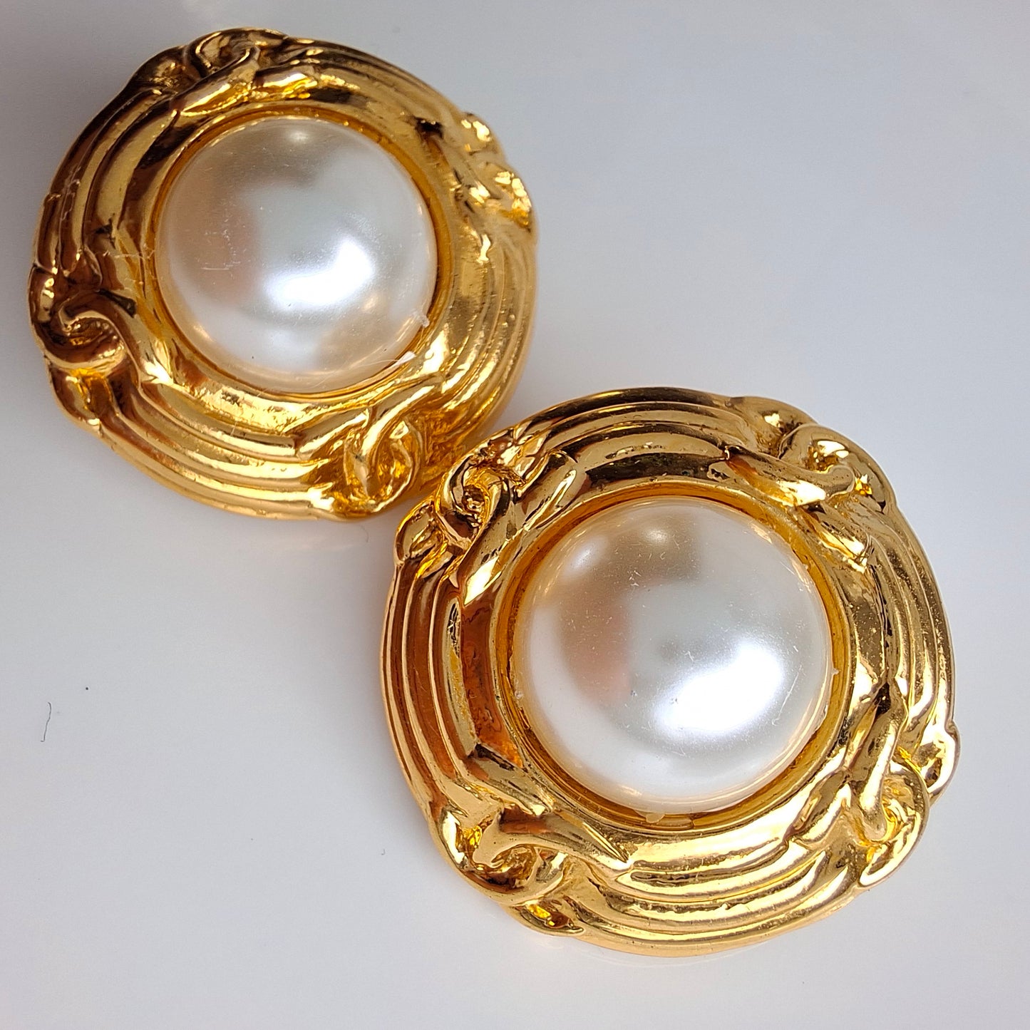 Vintage 1980s Gold Plated Faux Pearl Chanel Earrings