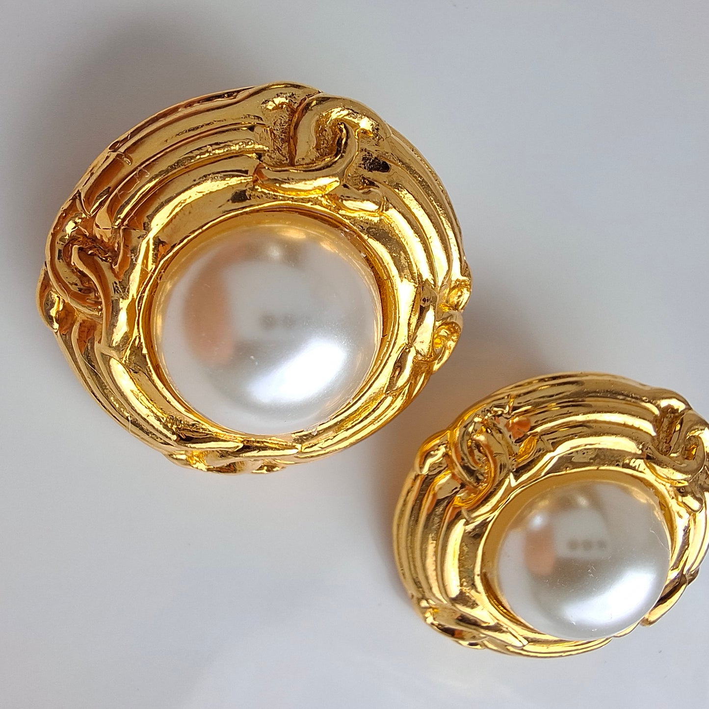 Vintage 1980s Gold Plated Faux Pearl Chanel Earrings