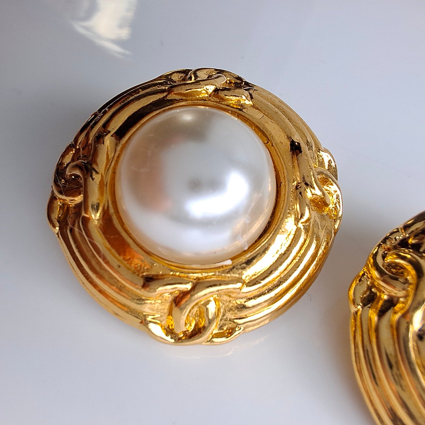 Vintage 1980s Gold Plated Faux Pearl Chanel Earrings