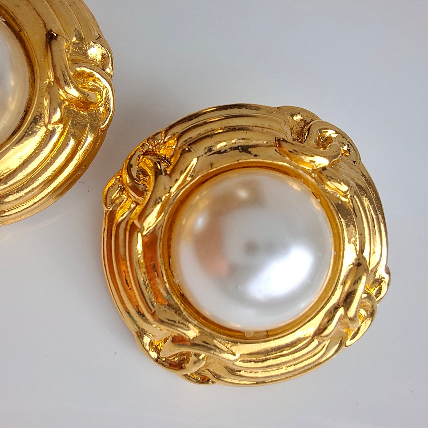 Vintage 1980s Gold Plated Faux Pearl Chanel Earrings