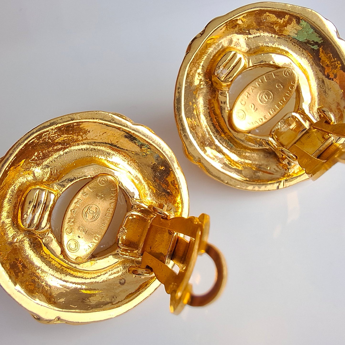 Vintage 1980s Gold Plated Faux Pearl Chanel Earrings