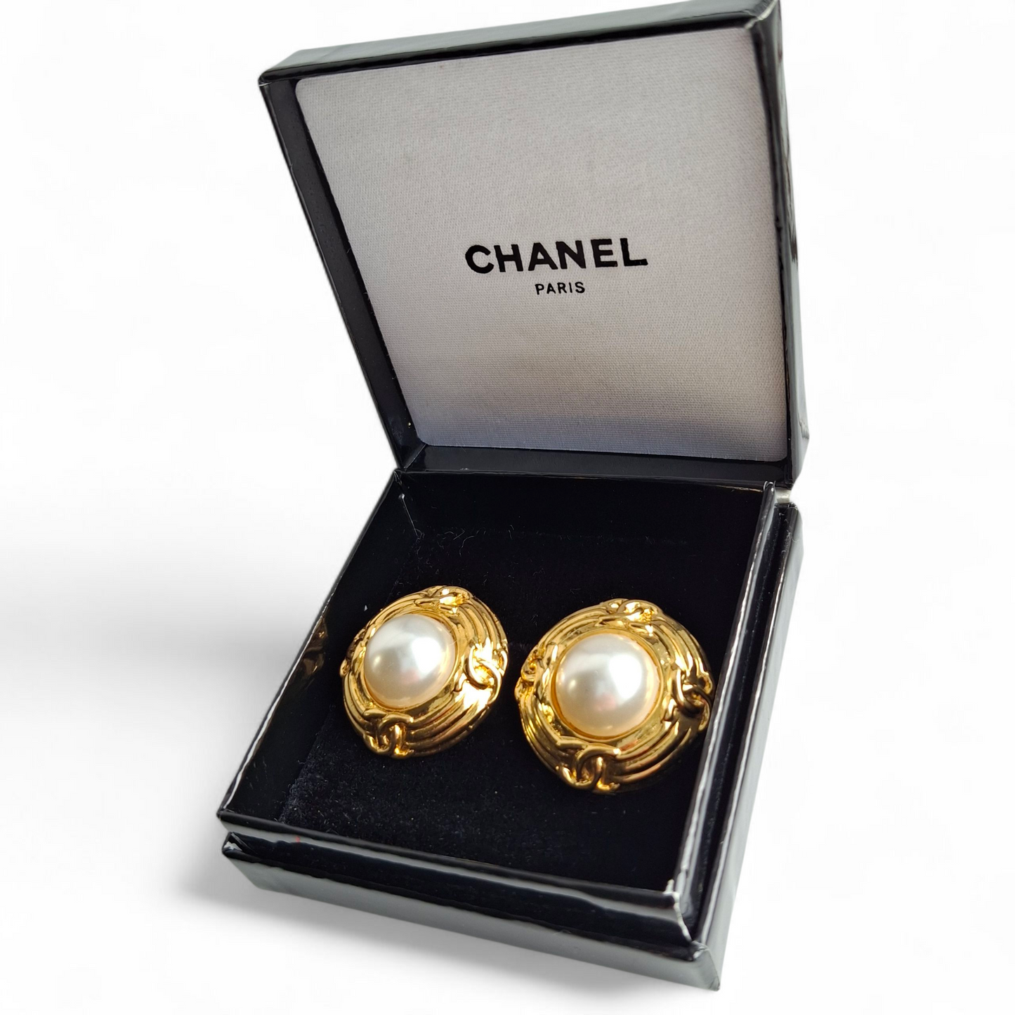 Vintage 1980s Gold Plated Faux Pearl Chanel Earrings