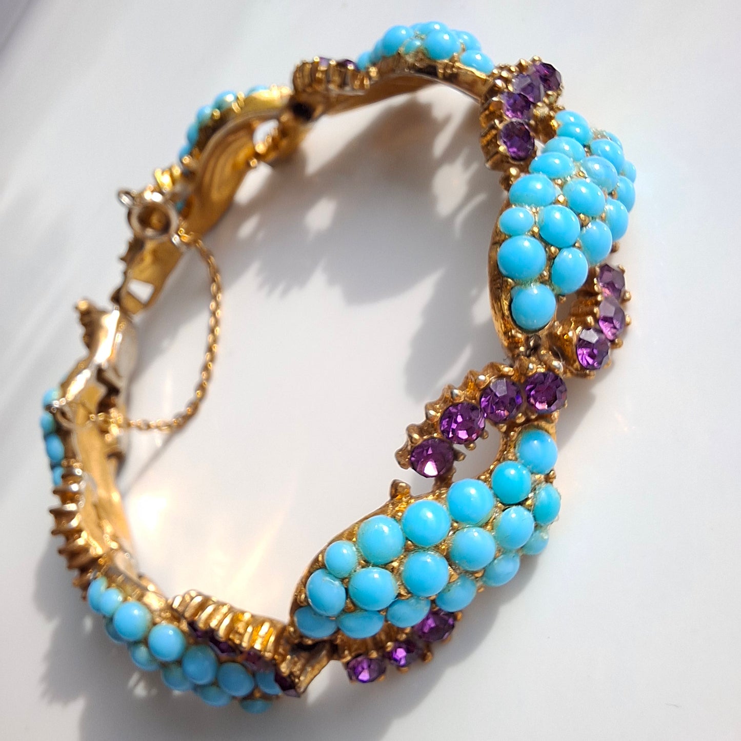 1950s Christian Dior by Mitchel Maer Turquoise & Purple Crystal Bracelet