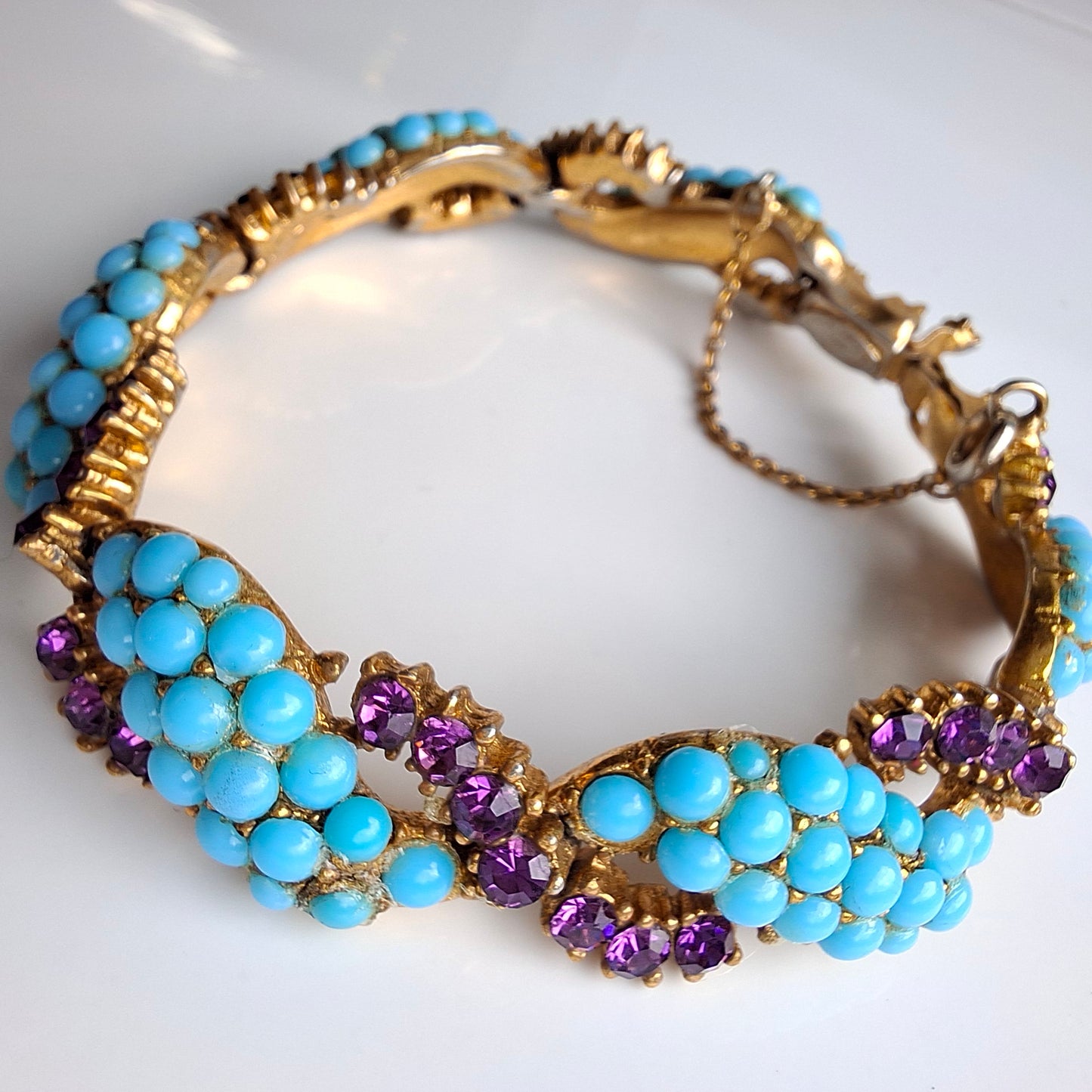 1950s Christian Dior by Mitchel Maer Turquoise & Purple Crystal Bracelet