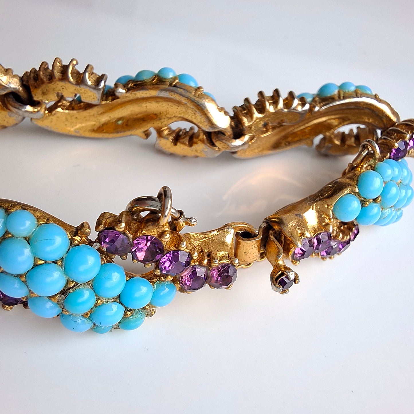 1950s Christian Dior by Mitchel Maer Turquoise & Purple Crystal Bracelet
