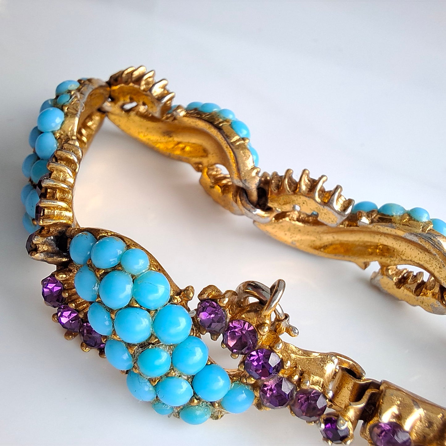 1950s Christian Dior by Mitchel Maer Turquoise & Purple Crystal Bracelet