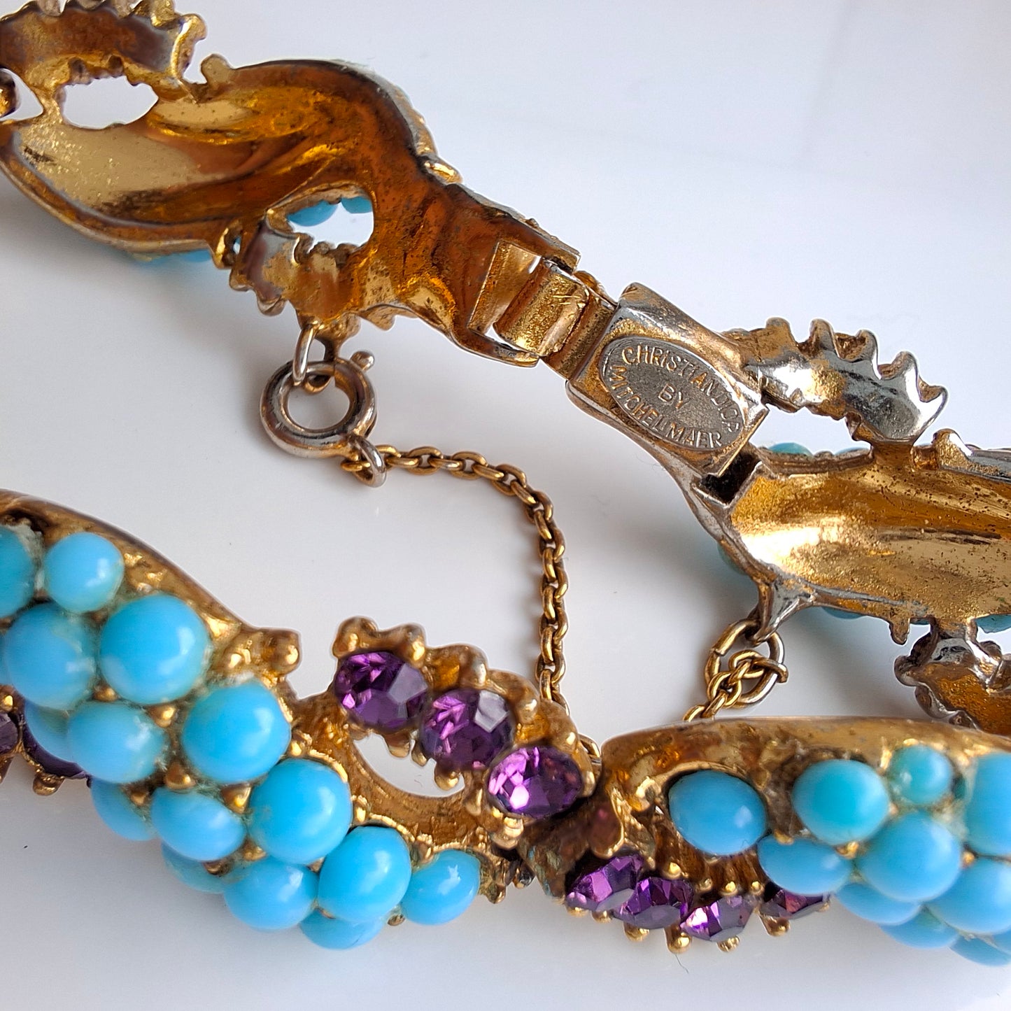 1950s Christian Dior by Mitchel Maer Turquoise & Purple Crystal Bracelet