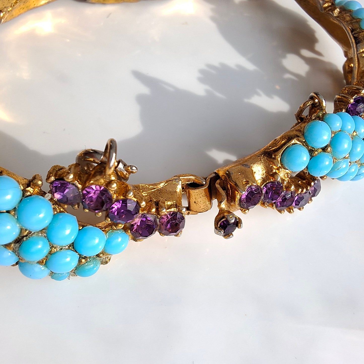 1950s Christian Dior by Mitchel Maer Turquoise & Purple Crystal Bracelet