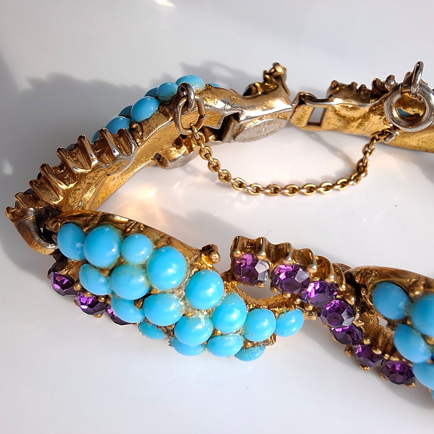 1950s Christian Dior by Mitchel Maer Turquoise & Purple Crystal Bracelet