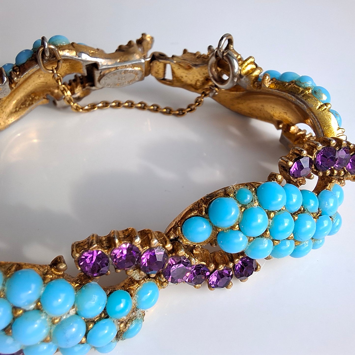 1950s Christian Dior by Mitchel Maer Turquoise & Purple Crystal Bracelet