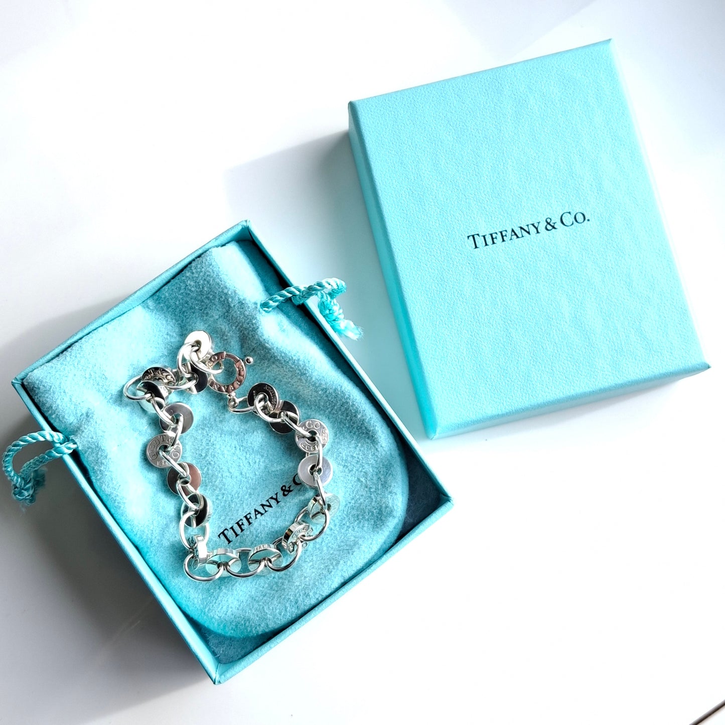 Tiffany & Co. 1837 Hallmarked Sterling Silver Circle Bracelet with Pouch and Box