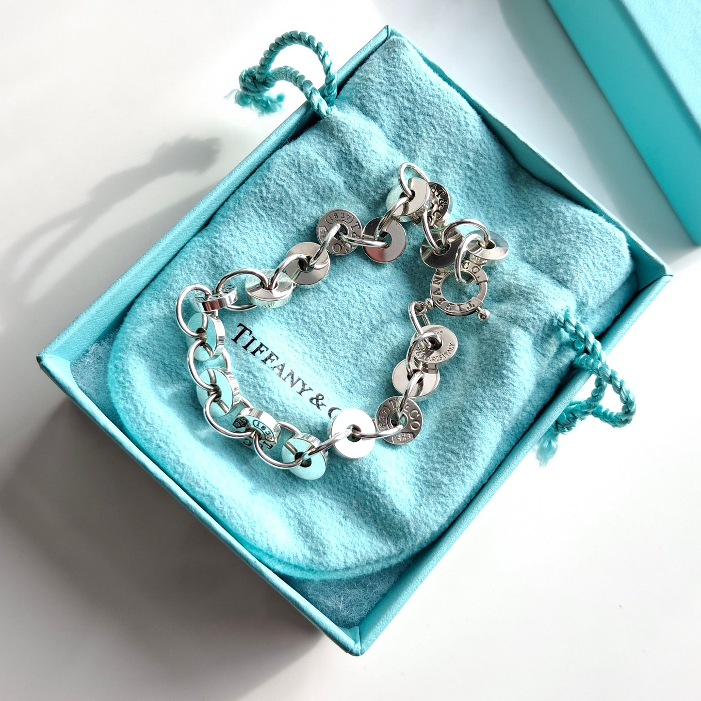 Tiffany & Co. 1837 Hallmarked Sterling Silver Circle Bracelet with Pouch and Box
