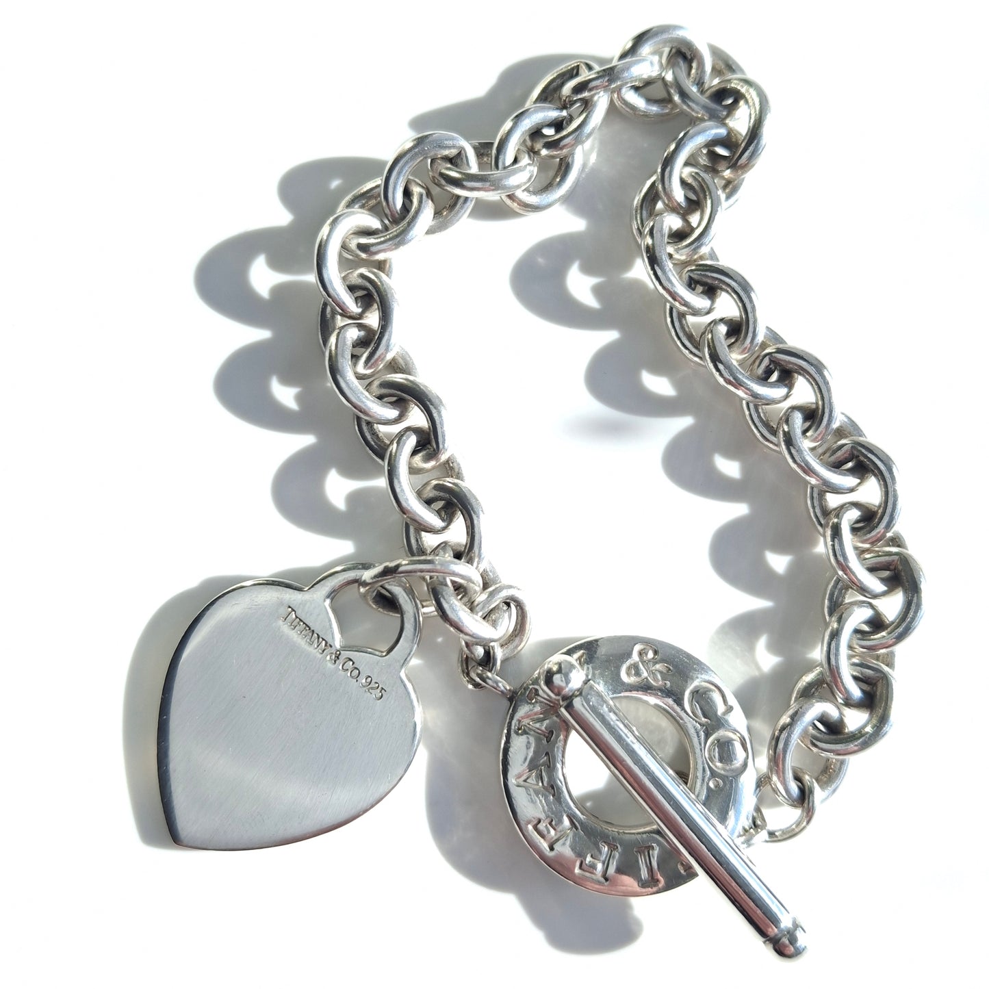 Silver Tiffany & Co. Heart Tag Toggle Charm Bracelet with Original Pouch and Box