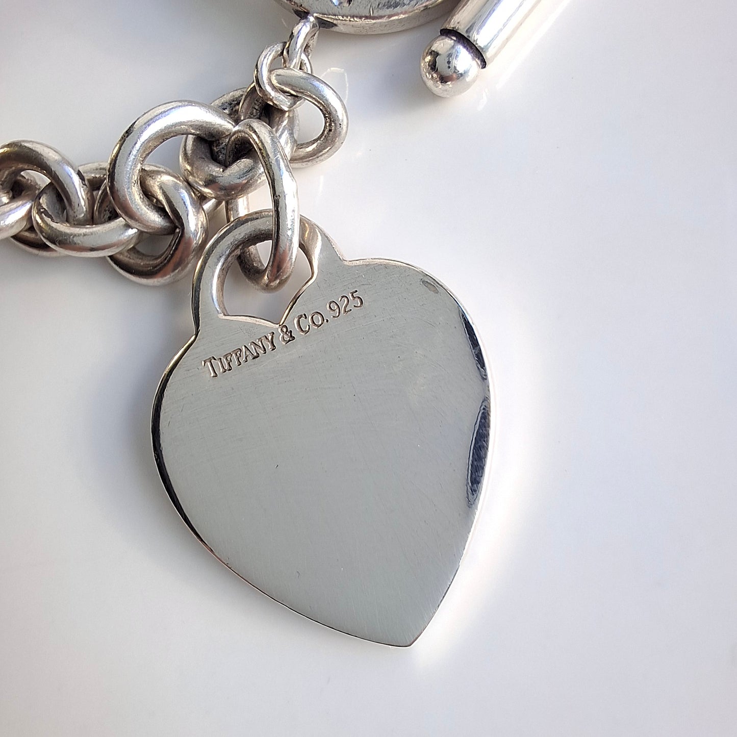 Silver Tiffany & Co. Heart Tag Toggle Charm Bracelet with Original Pouch and Box