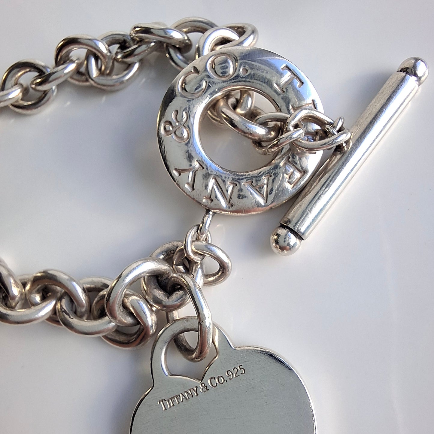 Silver Tiffany & Co. Heart Tag Toggle Charm Bracelet with Original Pouch and Box