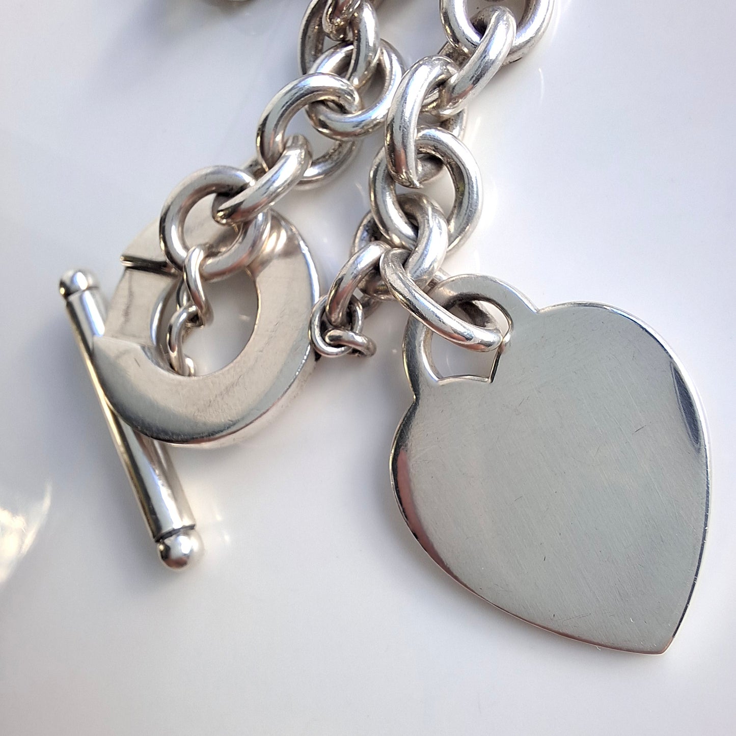 Silver Tiffany & Co. Heart Tag Toggle Charm Bracelet with Original Pouch and Box