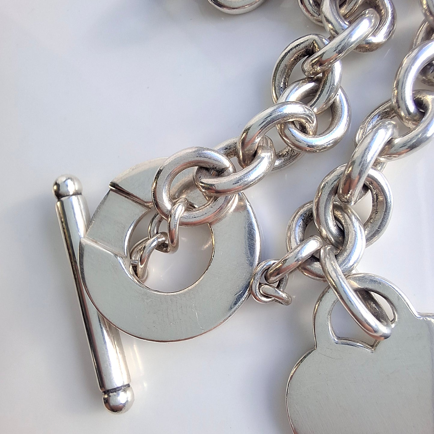 Silver Tiffany & Co. Heart Tag Toggle Charm Bracelet with Original Pouch and Box