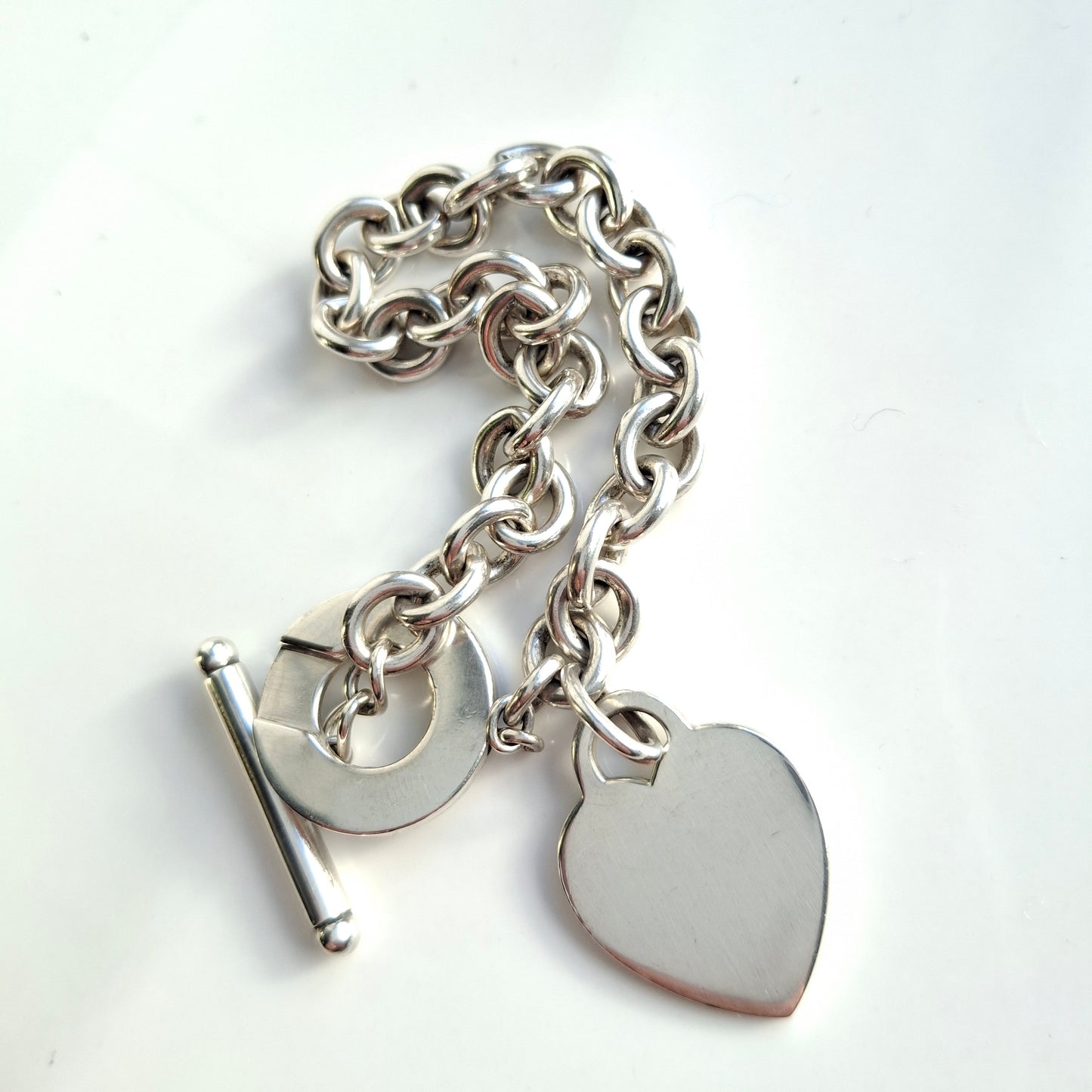 Silver Tiffany & Co. Heart Tag Toggle Charm Bracelet with Original Pouch and Box