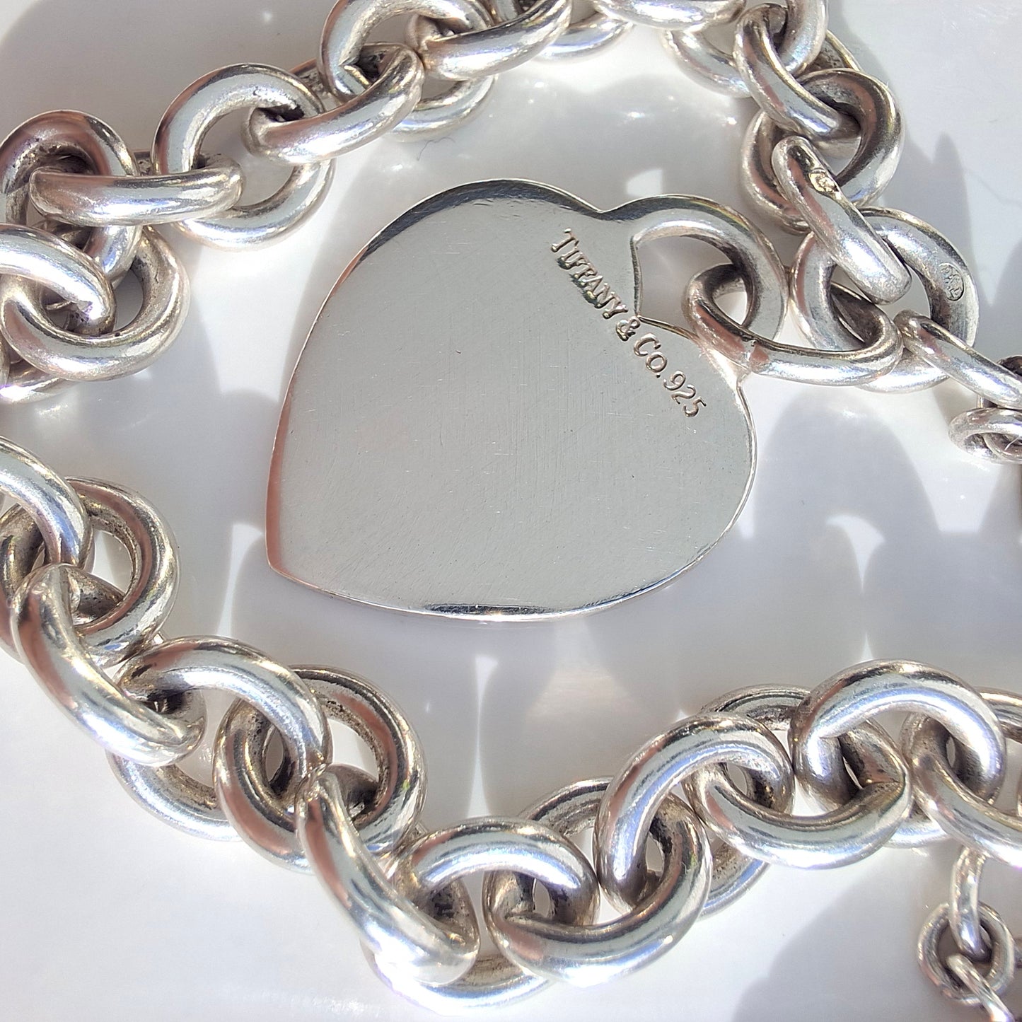 Silver Tiffany & Co. Heart Tag Toggle Charm Bracelet with Original Pouch and Box