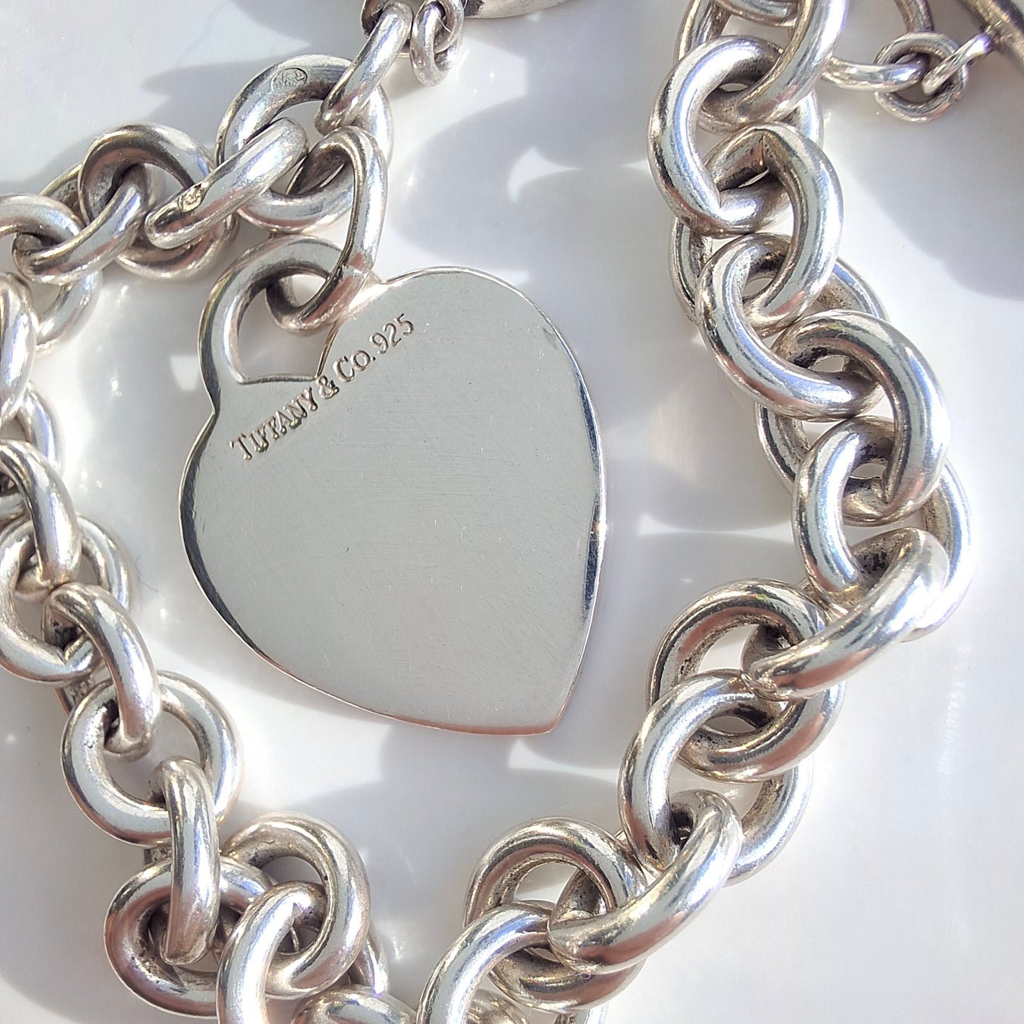 Silver Tiffany & Co. Heart Tag Toggle Charm Bracelet with Original Pouch and Box