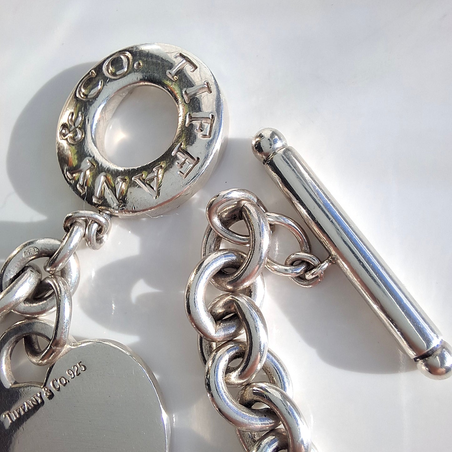 Silver Tiffany & Co. Heart Tag Toggle Charm Bracelet with Original Pouch and Box