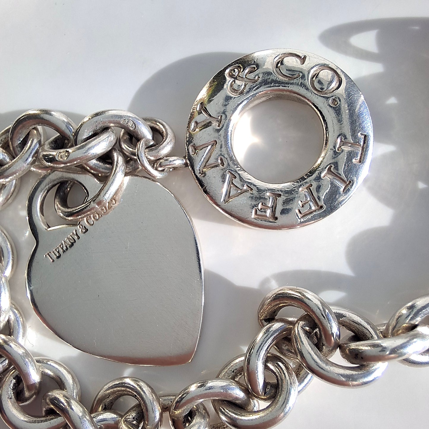 Silver Tiffany & Co. Heart Tag Toggle Charm Bracelet with Original Pouch and Box