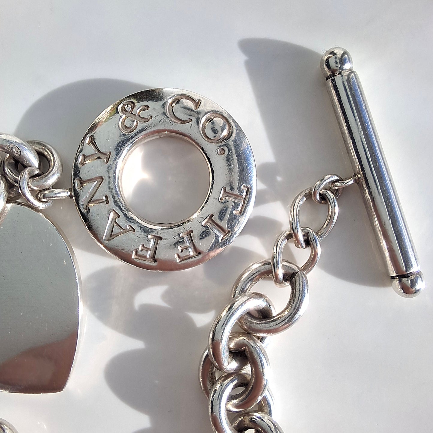 Silver Tiffany & Co. Heart Tag Toggle Charm Bracelet with Original Pouch and Box