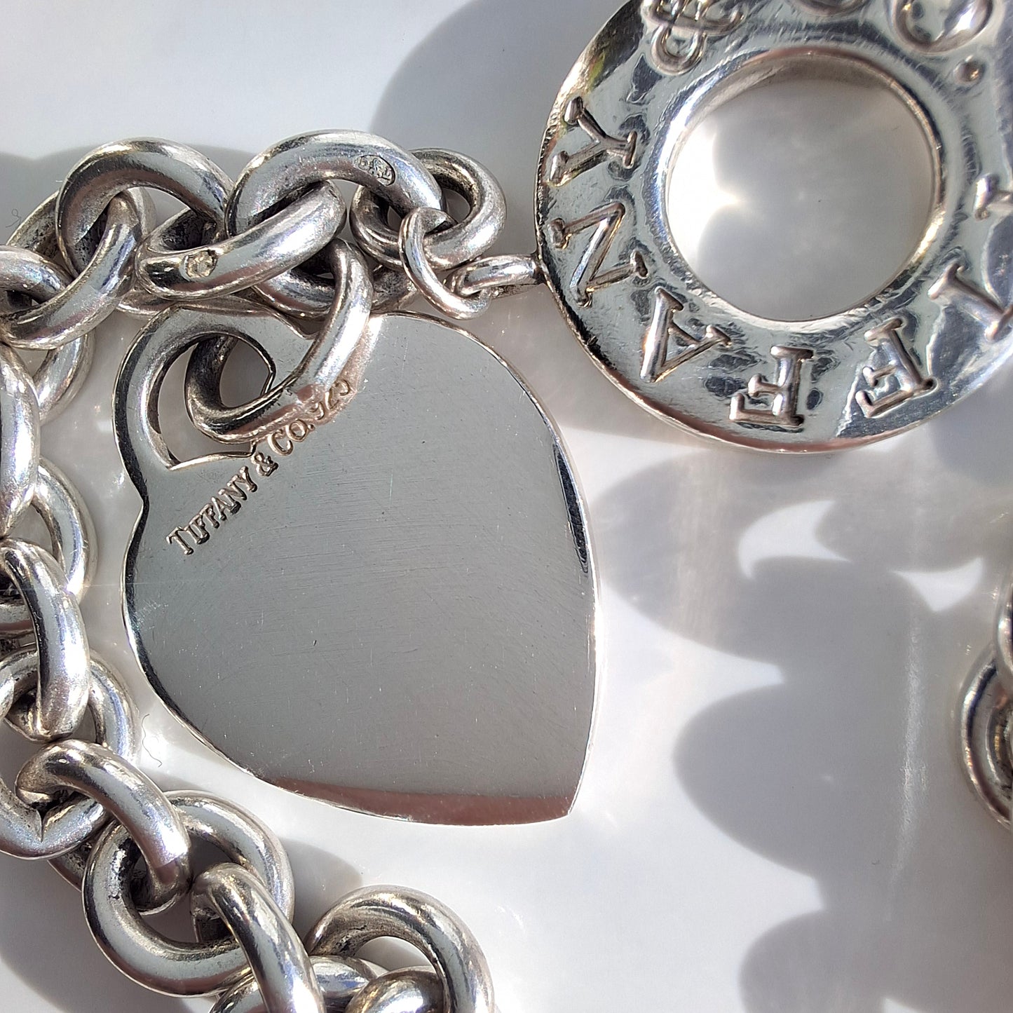 Silver Tiffany & Co. Heart Tag Toggle Charm Bracelet with Original Pouch and Box