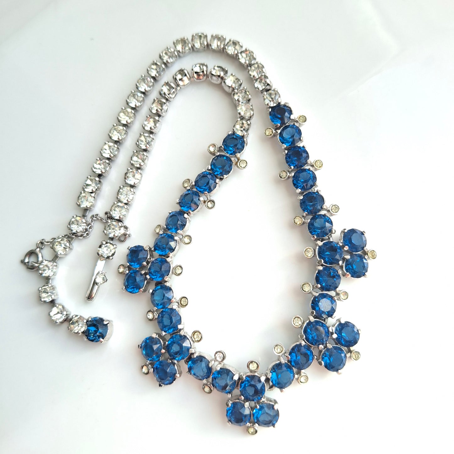 Vintage 1950s Christian Dior by Mitchel Maer Silver & Blue Crystal Necklace