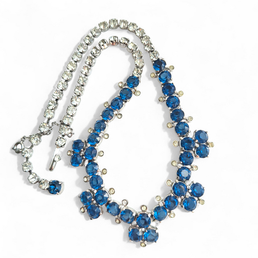 Vintage 1950s Christian Dior by Mitchel Maer Silver & Blue Crystal Necklace