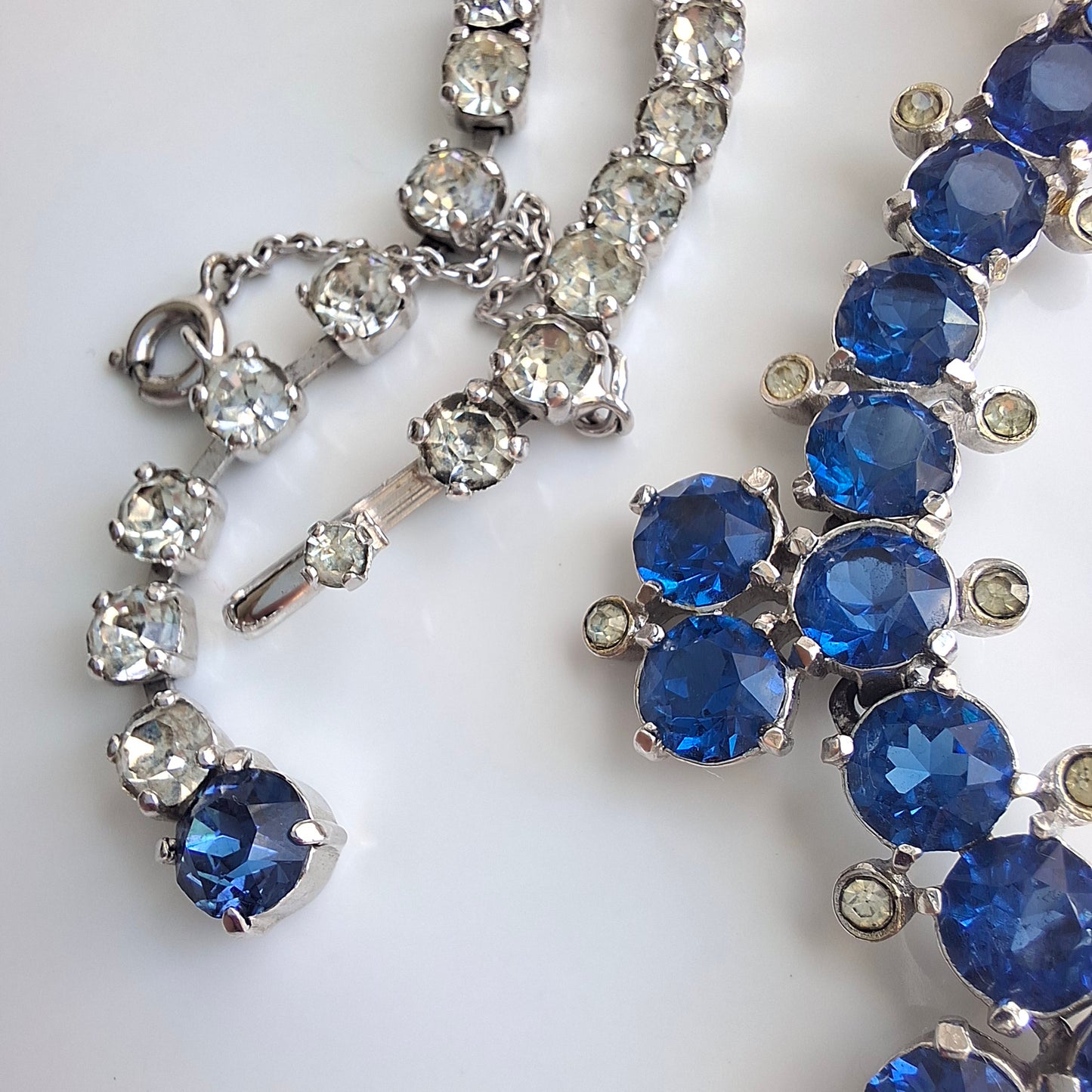 Vintage 1950s Christian Dior by Mitchel Maer Silver & Blue Crystal Necklace