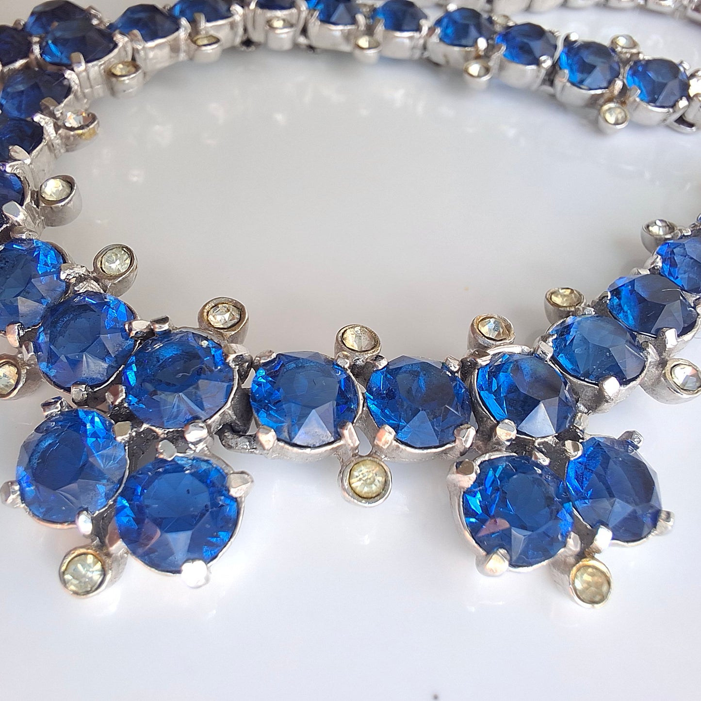 Vintage 1950s Christian Dior by Mitchel Maer Silver & Blue Crystal Necklace