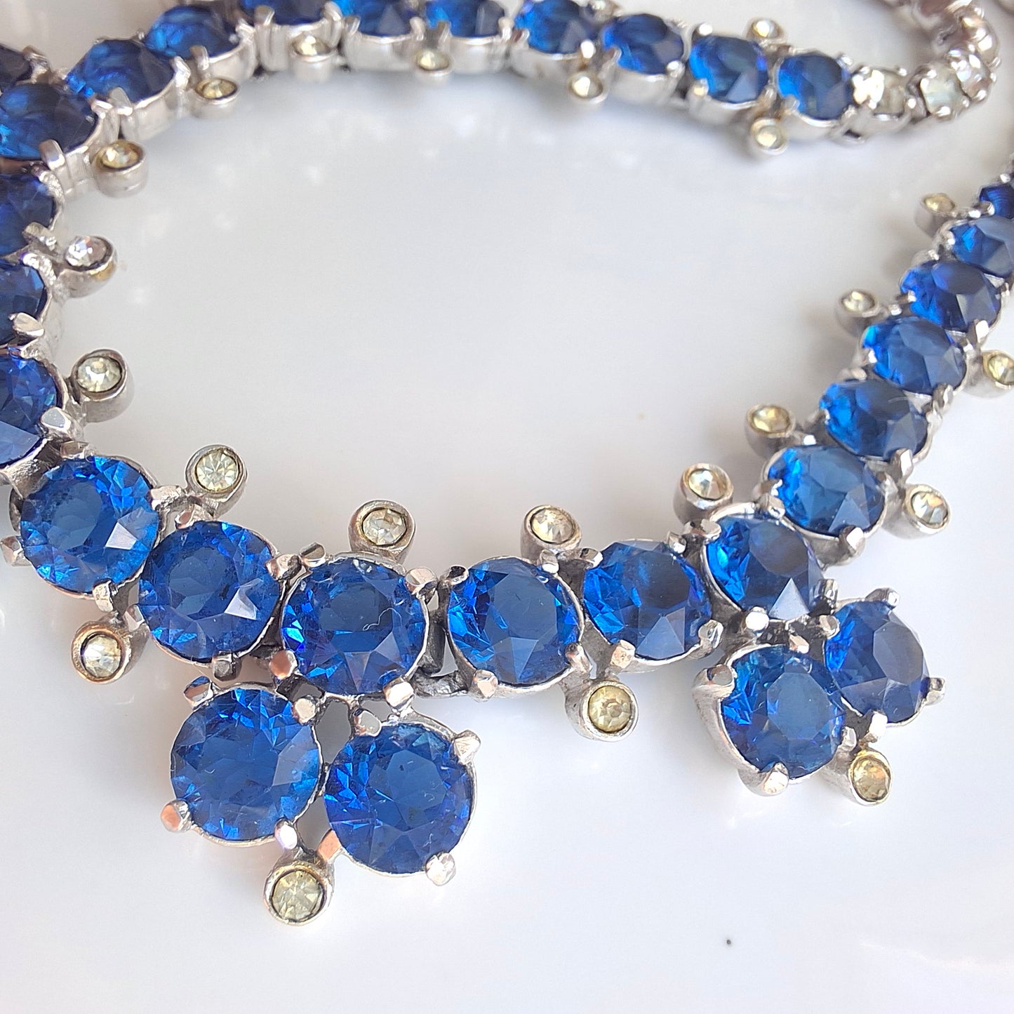 Vintage 1950s Christian Dior by Mitchel Maer Silver & Blue Crystal Necklace