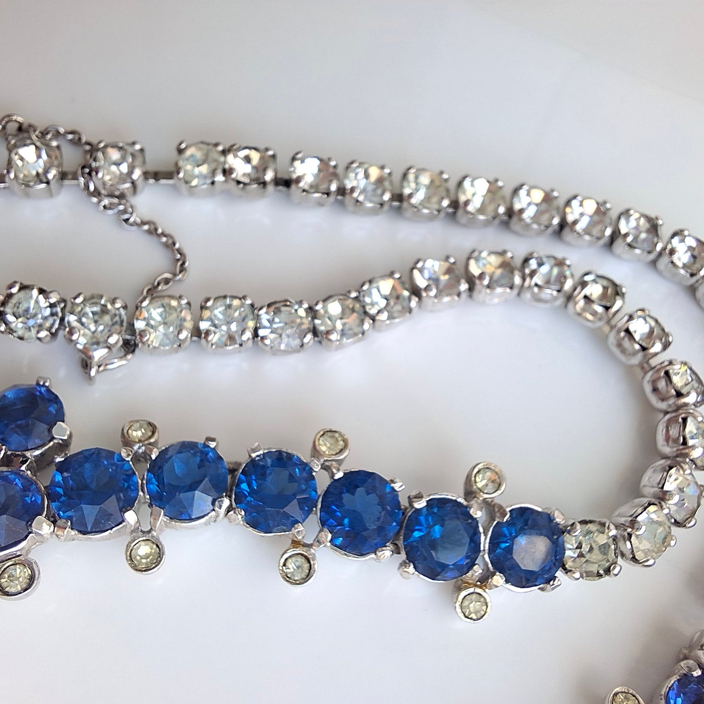 Vintage 1950s Christian Dior by Mitchel Maer Silver & Blue Crystal Necklace