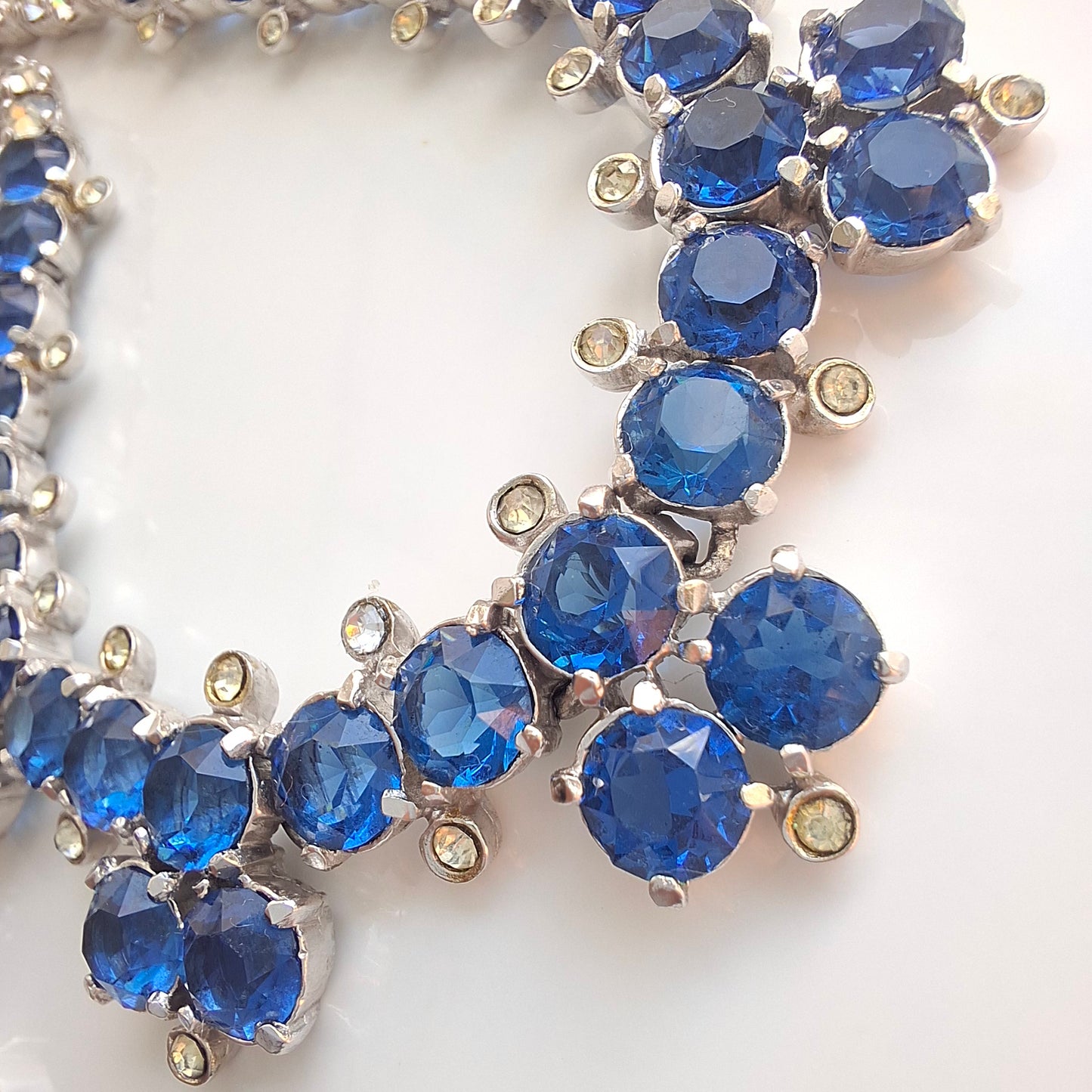 Vintage 1950s Christian Dior by Mitchel Maer Silver & Blue Crystal Necklace