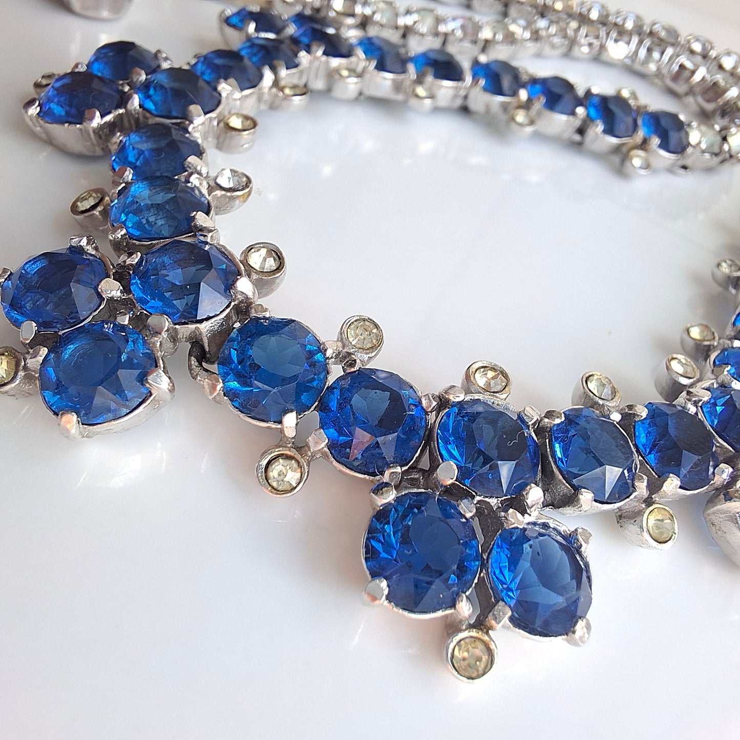 Vintage 1950s Christian Dior by Mitchel Maer Silver & Blue Crystal Necklace