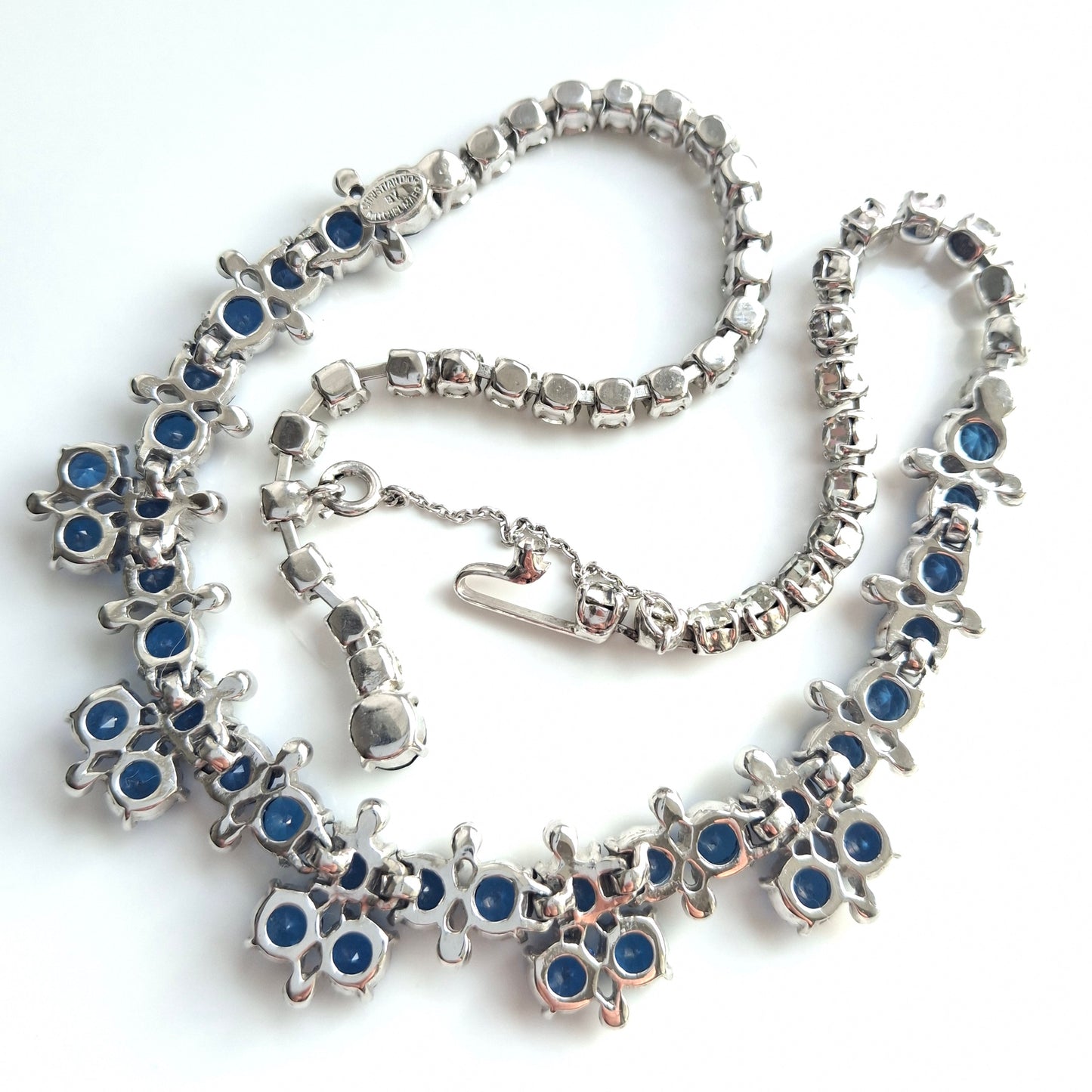 Vintage 1950s Christian Dior by Mitchel Maer Silver & Blue Crystal Necklace