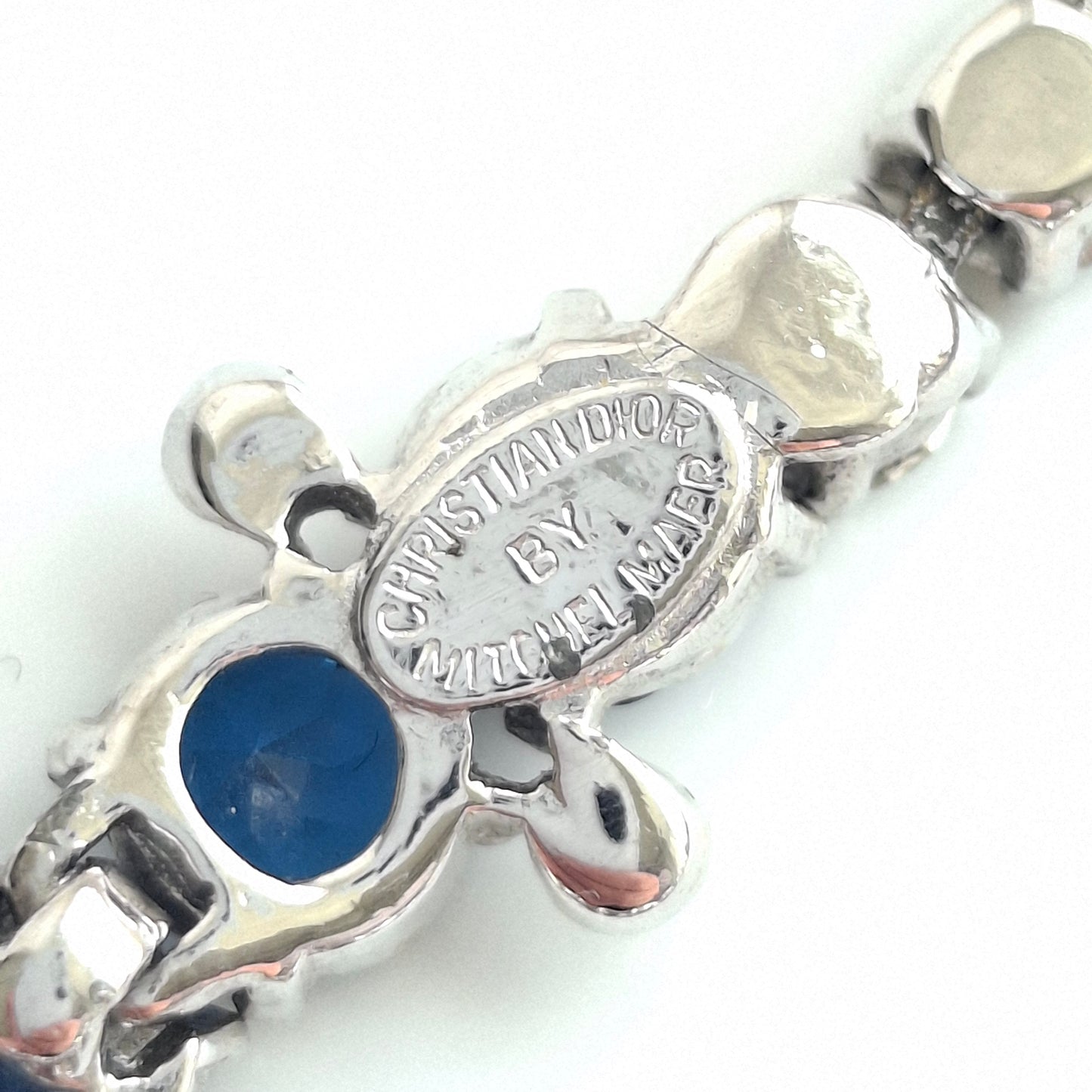 Vintage 1950s Christian Dior by Mitchel Maer Silver & Blue Crystal Necklace