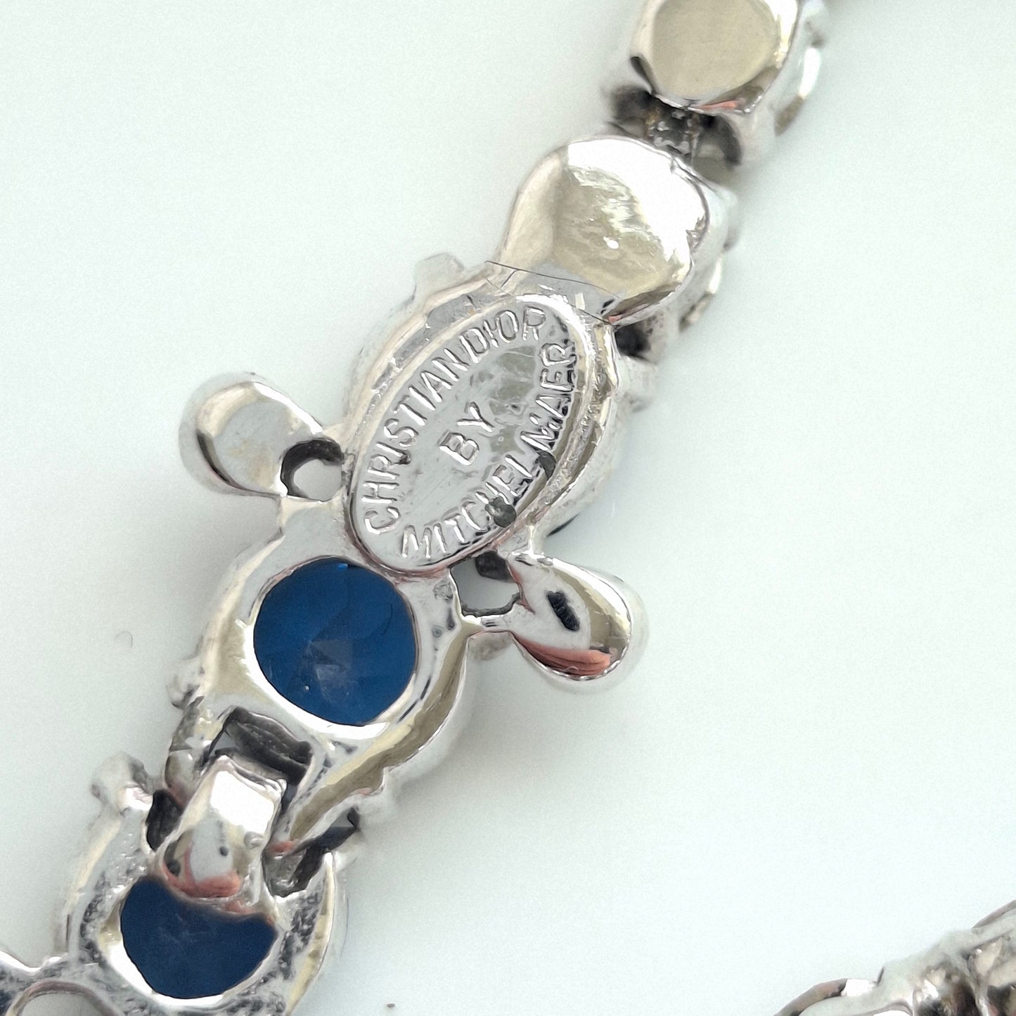 Vintage 1950s Christian Dior by Mitchel Maer Silver & Blue Crystal Necklace
