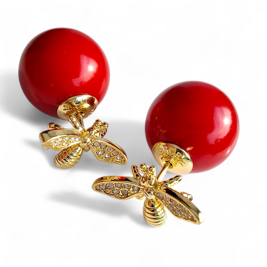 Dior Tribales Red & Gold Honey Bee Earrings