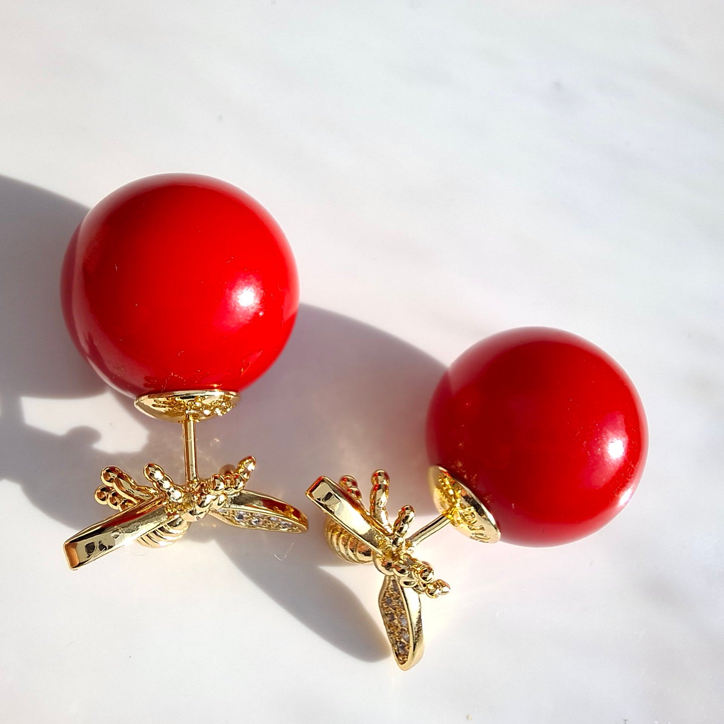Dior Tribales Red & Gold Honey Bee Earrings