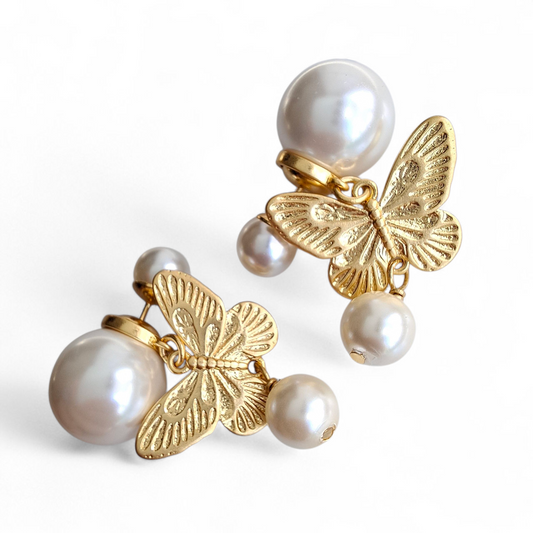 Dior Tribales White & Gold Butterfly Earrings