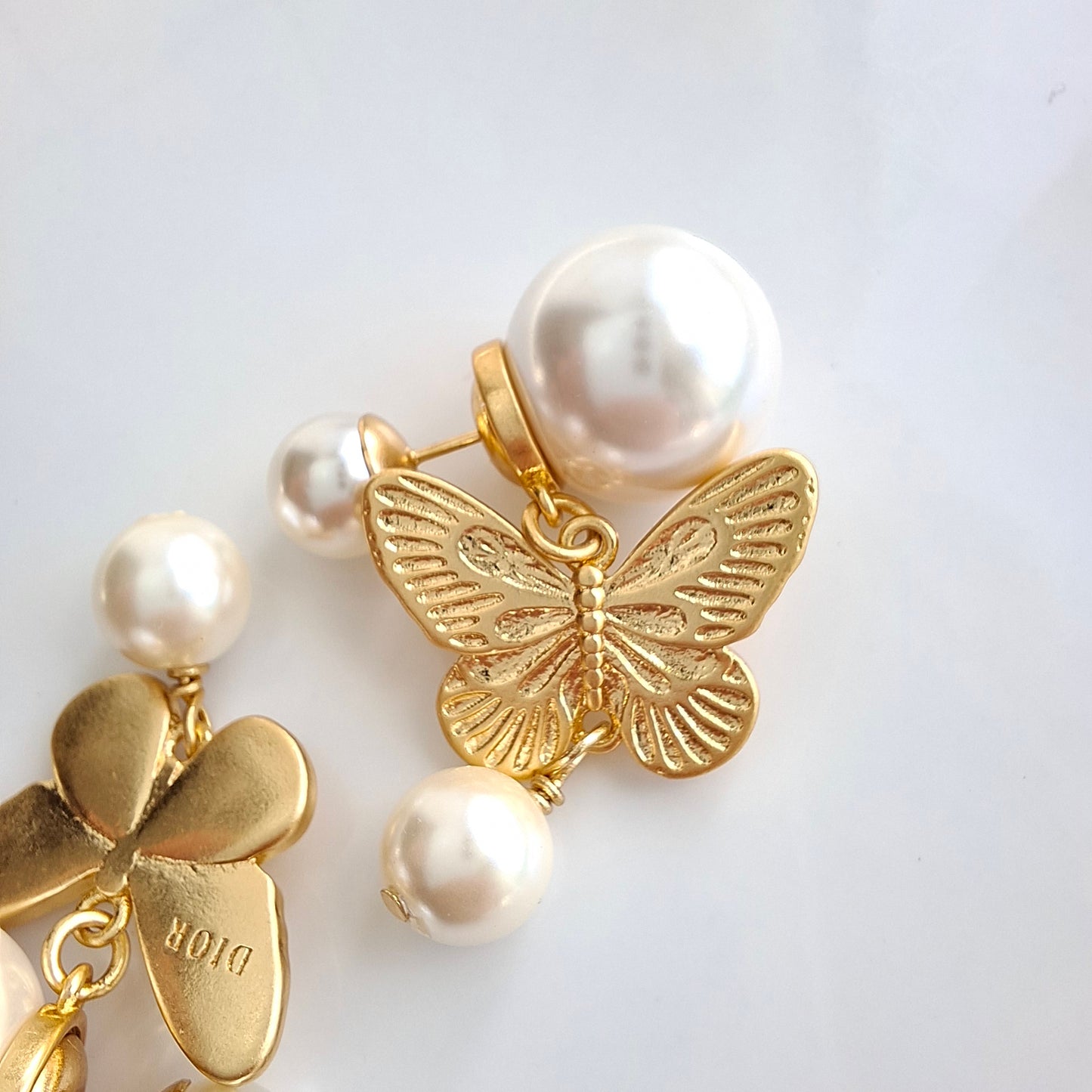 Dior Tribales White & Gold Butterfly Earrings