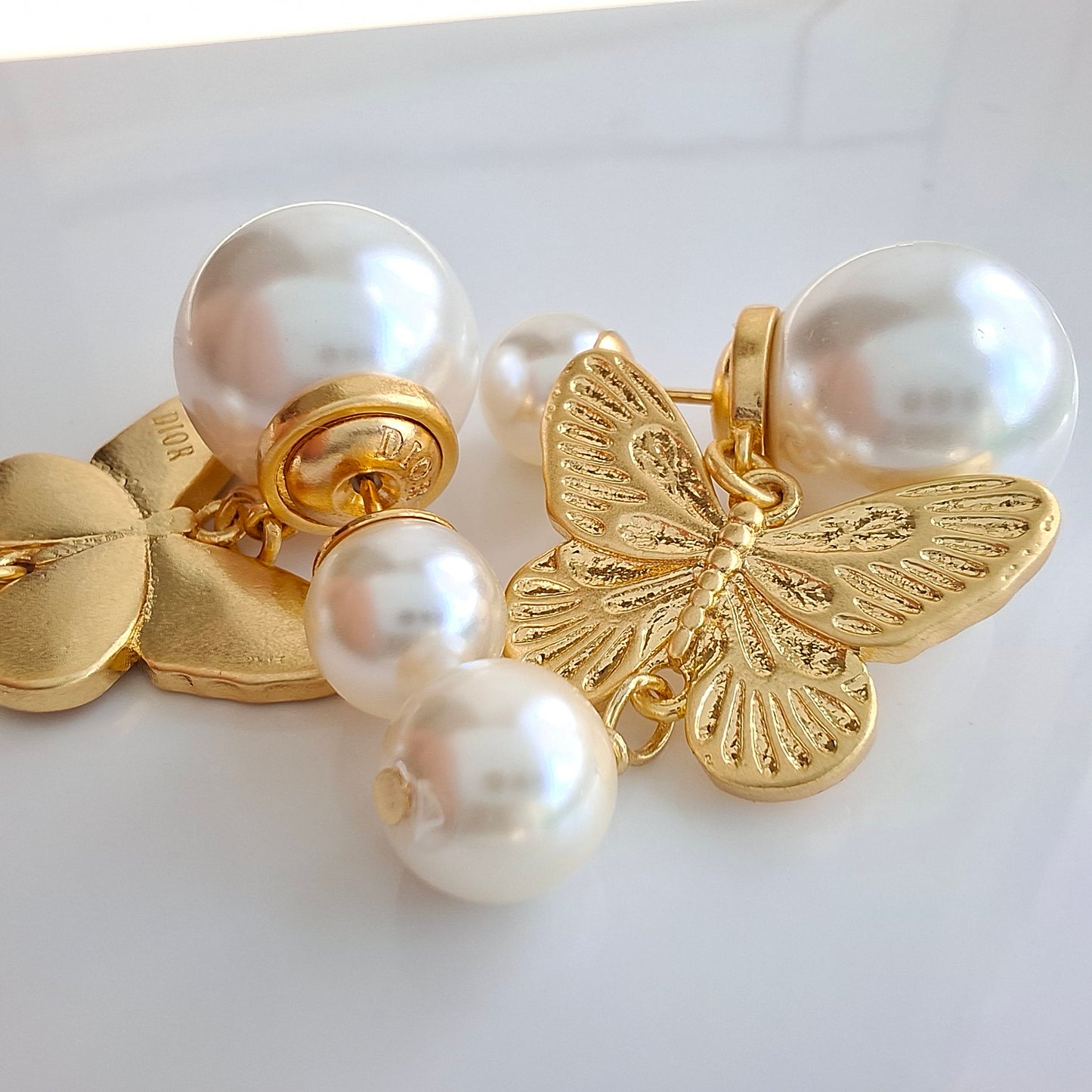 Dior Tribales White & Gold Butterfly Earrings