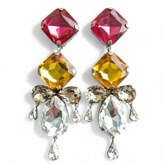 XL Saint Laurent Baroque Crystal Chandelier Statement Earrings