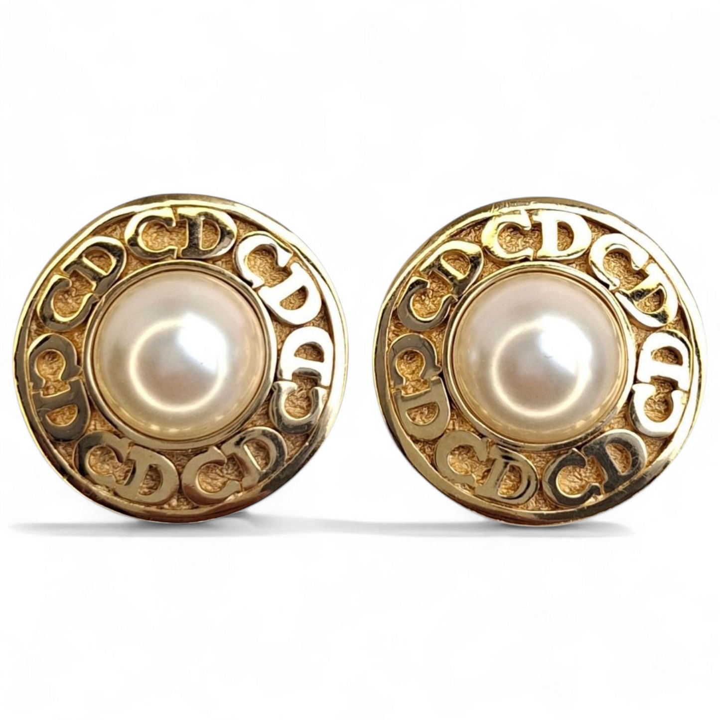 Vintage Christian Dior Faux Pearl CD Logo Earrings