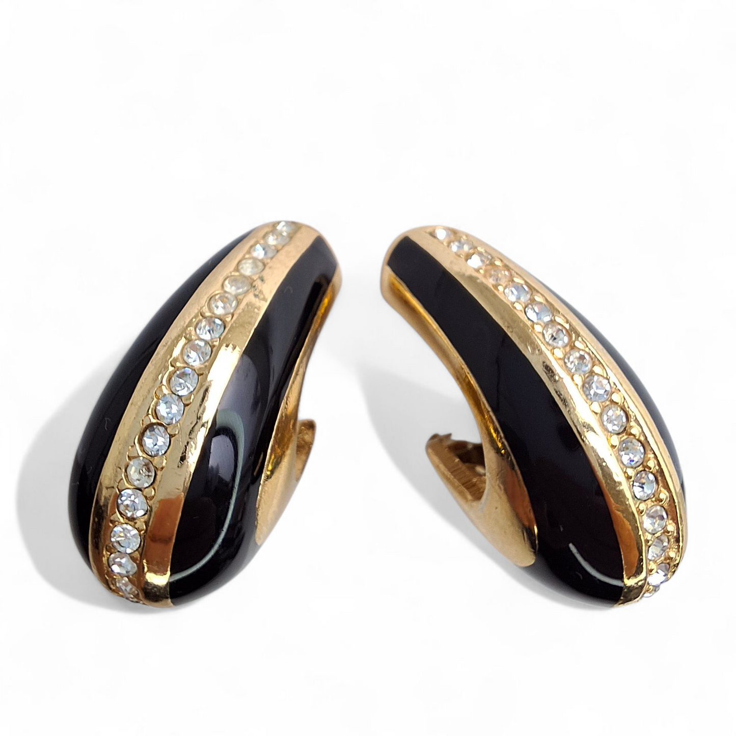 Vintage Christian Dior Black & Gold Enamelled Earrings