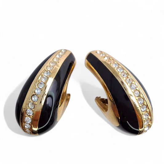 Vintage Christian Dior Black & Gold Enamelled Earrings