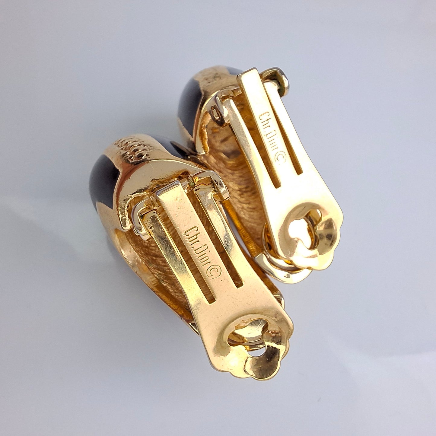 Vintage Christian Dior Black & Gold Enamelled Earrings