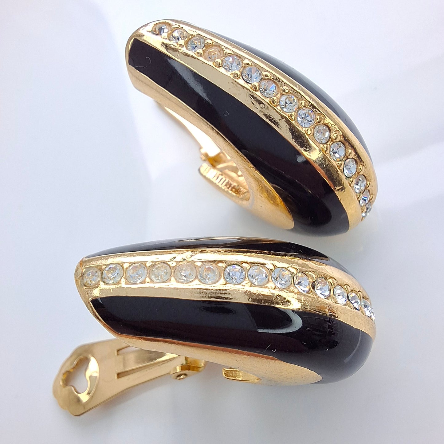 Vintage Christian Dior Black & Gold Enamelled Earrings